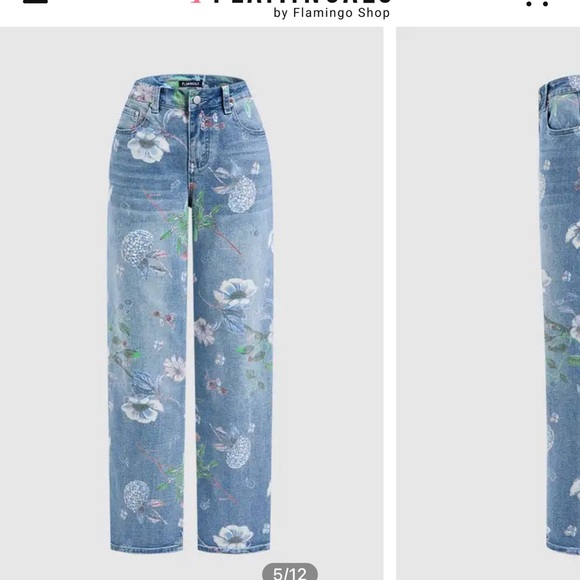 Flamingals floral pattern high waist jeans, Small (4-6) - Picture 7 of 8